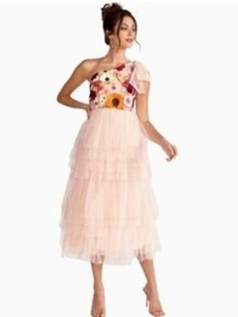 New Just Me Light Pink Tiered Dress with 3D Florals